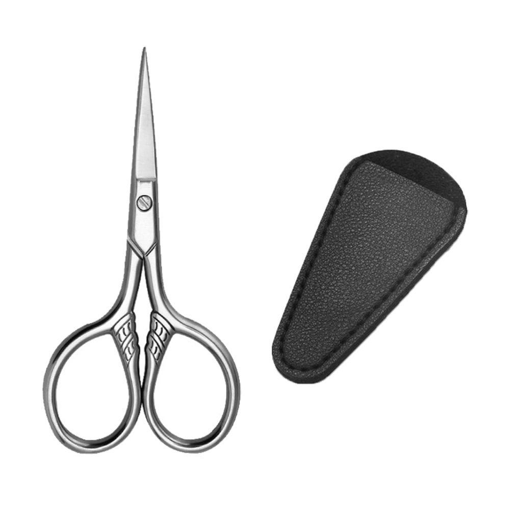 1 Set Portable Beard Scissors Special Beauty Scissors Practical Makeup Small Tool for Home Salon Use (Black 1PC PU Cover+Silver 1PC Scissors Head Style)