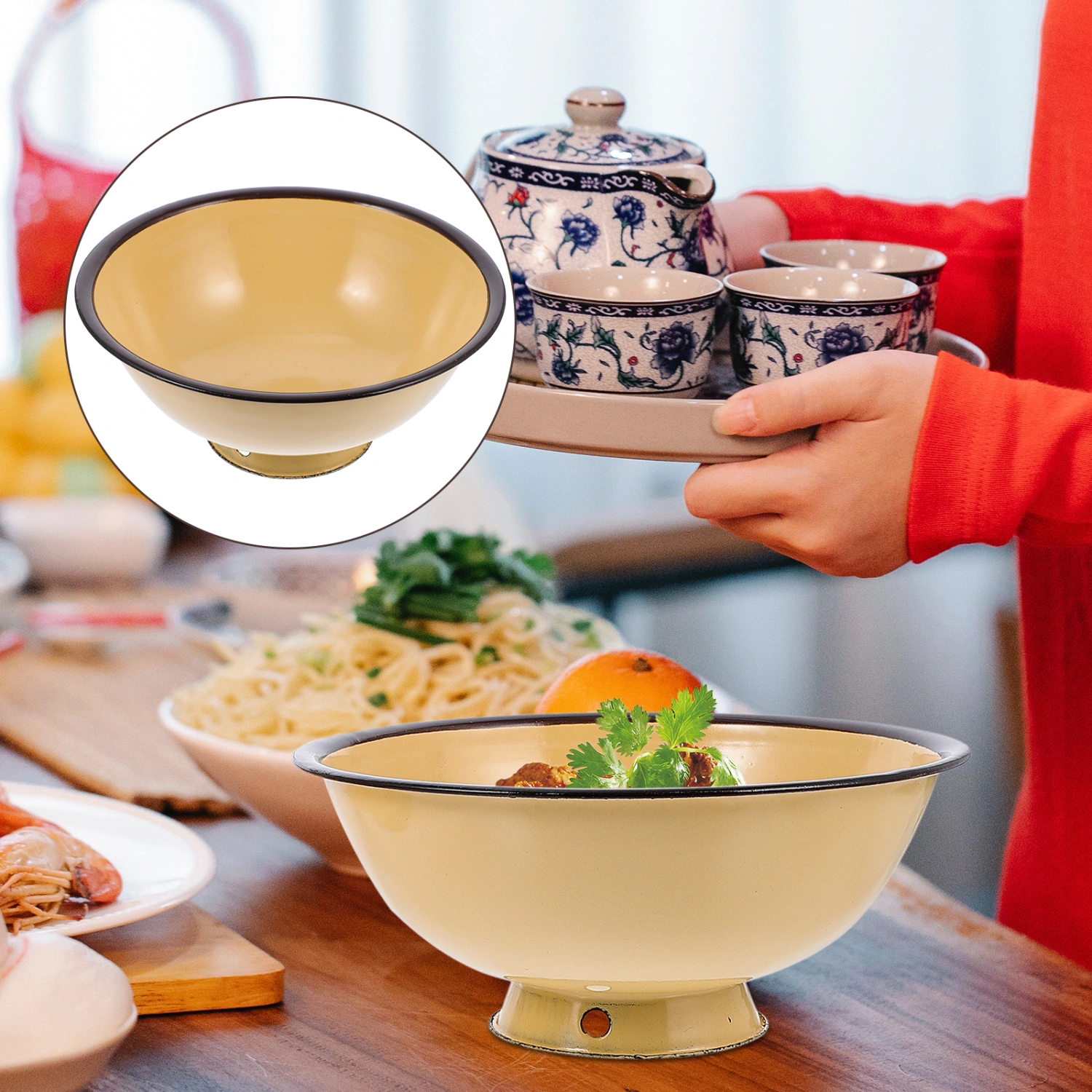 2 Pcs Multipurpose Storage Bowls Household Iron Enamel Bowls for Table