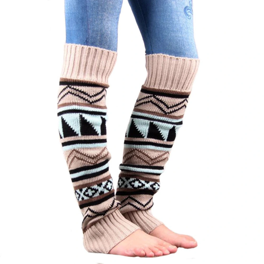 Knit Crochet Long Boot Socks Leg Warmers (Beige)