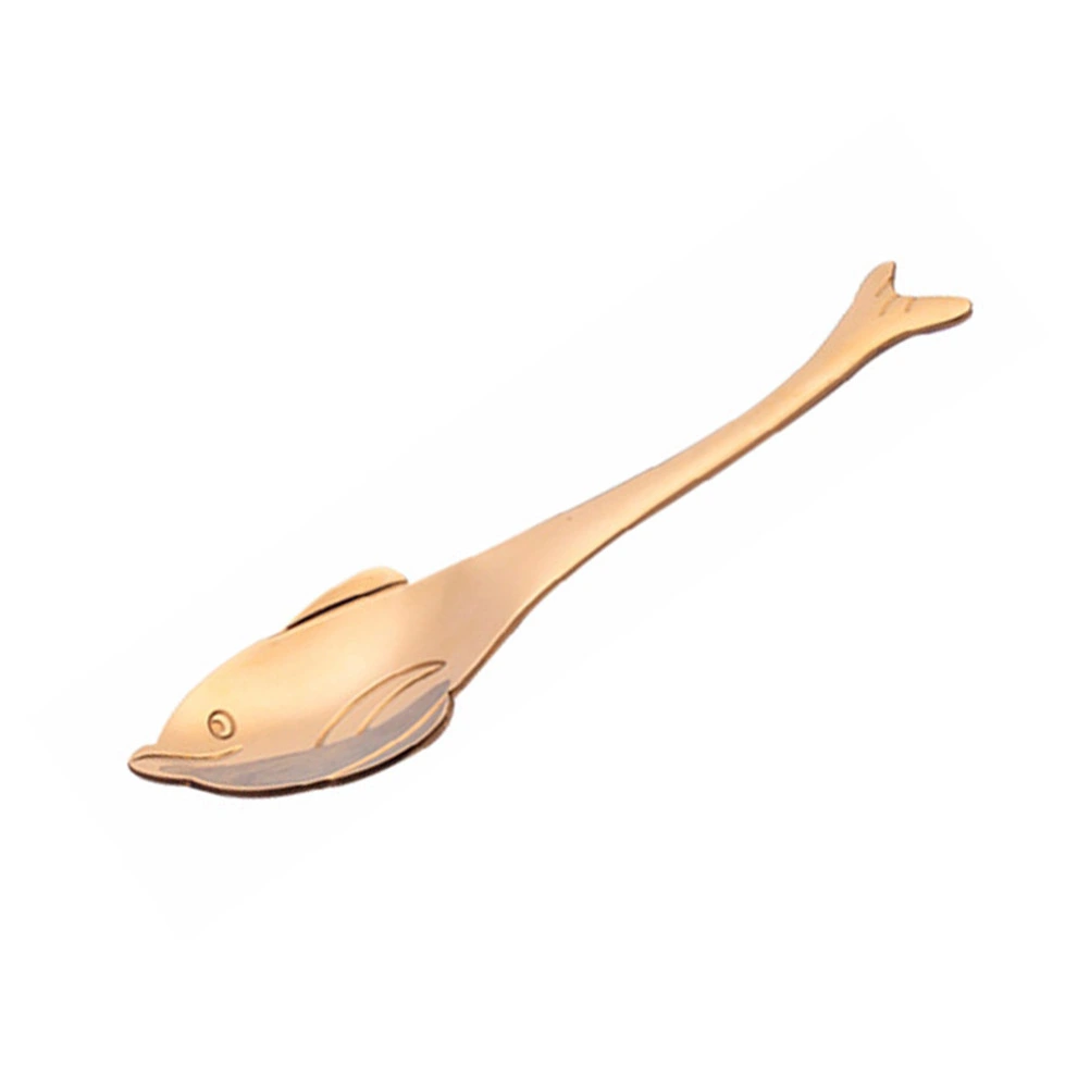 Stainless Steel Coffee Spoon Dolphin Soup Spoon Reusable Tea Scoop Stirring Spoon Sugar Dessert Cake Spoon (Golden)