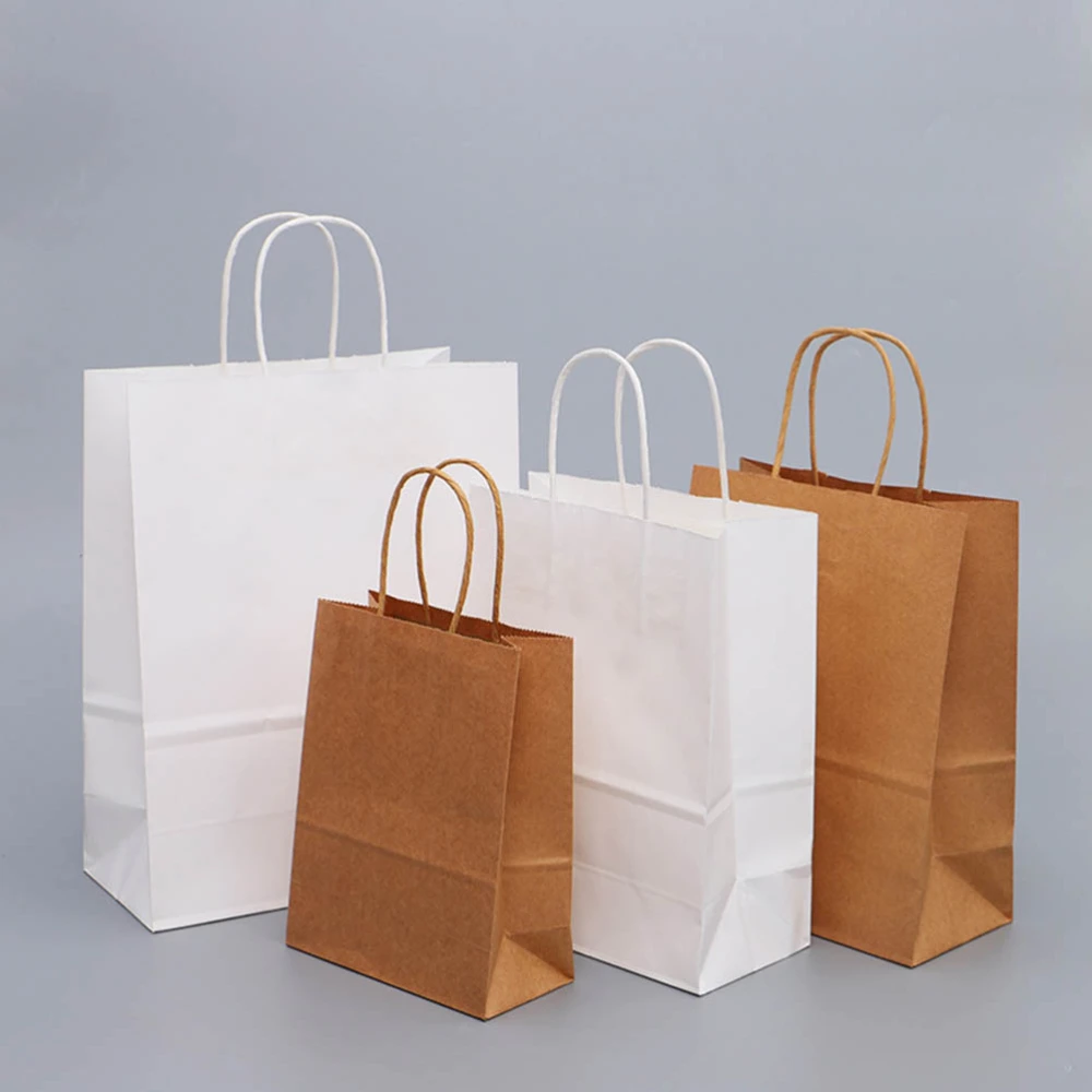 50PCS Kraft Paper Bag Reusable Paper Sack Storage Container Retail Bag Party Storage Pouch (Khaki)