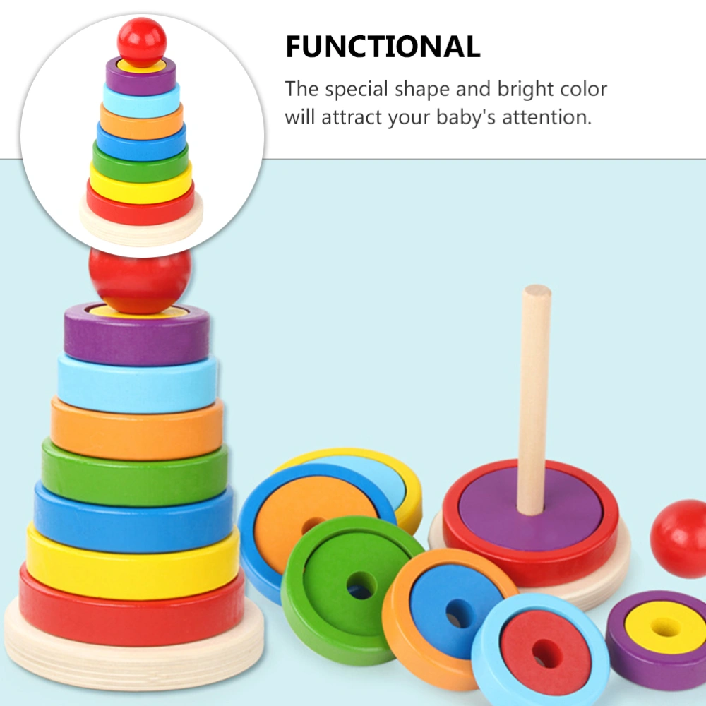 1 Set of Rainbow Tower Toy Children Wooden Toy Shape Sorting Toy Educational Toy