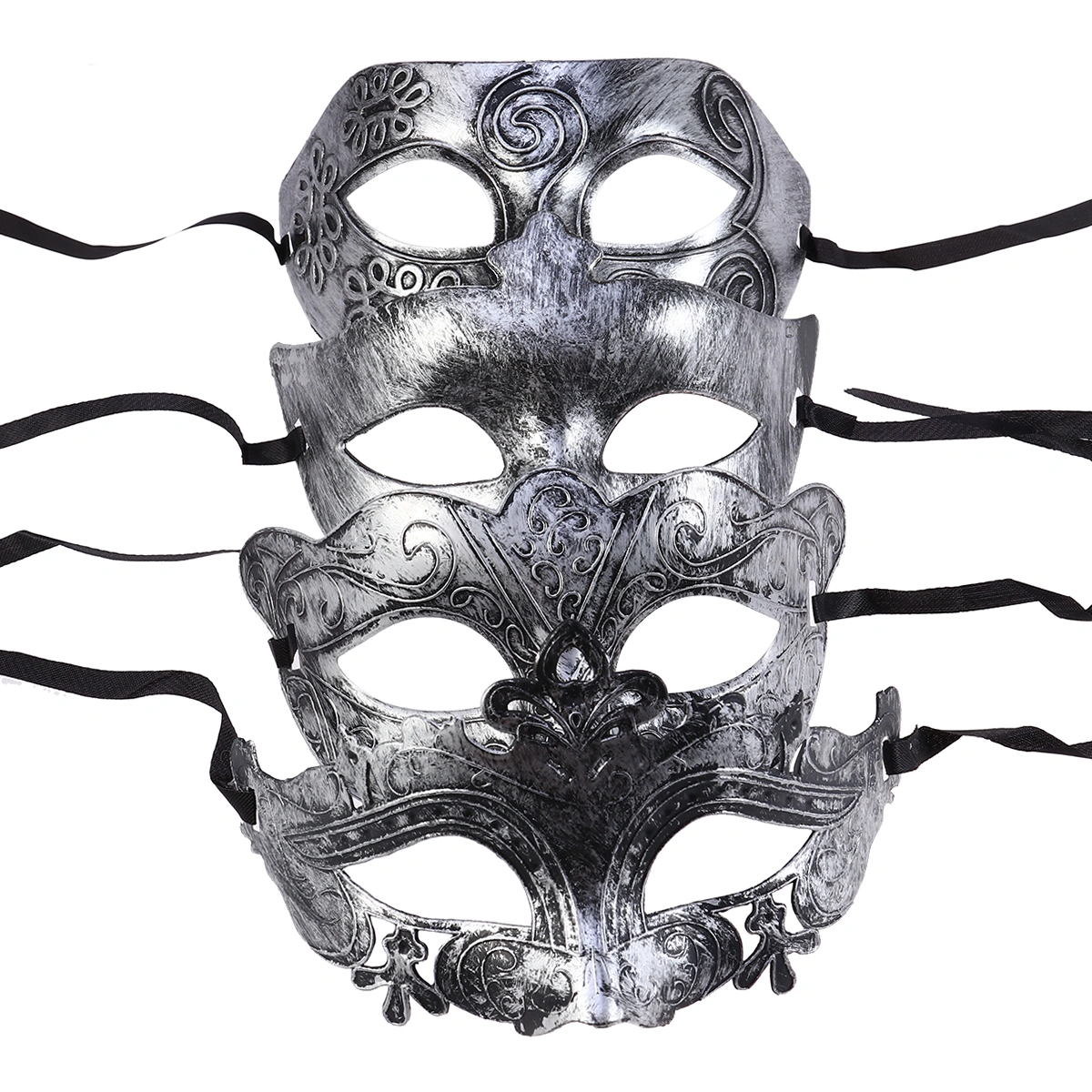 4pcs Vintage Mask Half Face Mask Costume Prop Accessory for Masquerade Cosplay Costume Party Performance (Silver)