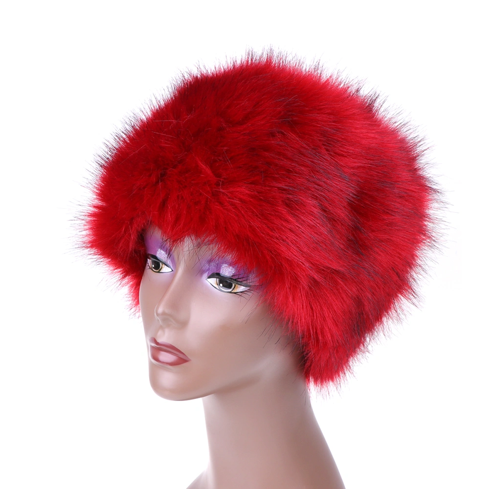 Winter Faux Fur Hat Warm Fashion Fluffy Ski Earmuff Cold Weather Hat for Girls Women (Red)