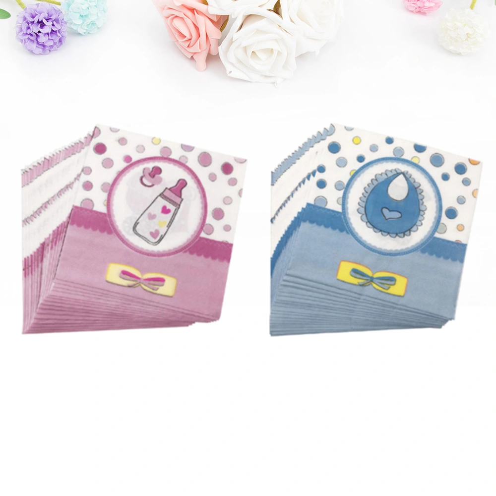 32pcs Baby Shower Paper Napkin Baby Gender Disposable Napkin Party Supplies (Pink and Blue for Each 16pcs)