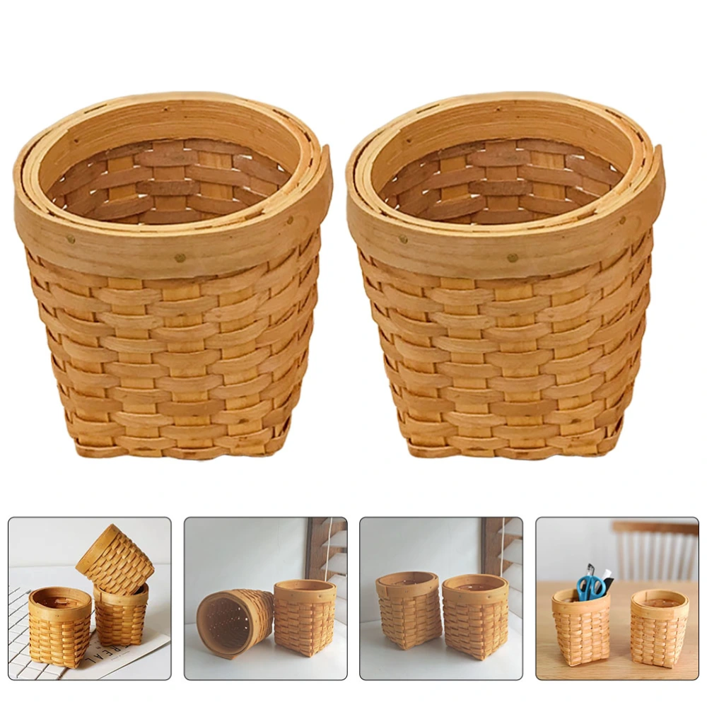 2Pcs Pen Holder Pen Organizer Sundries Storage Basket Wood Woven Pen Holder