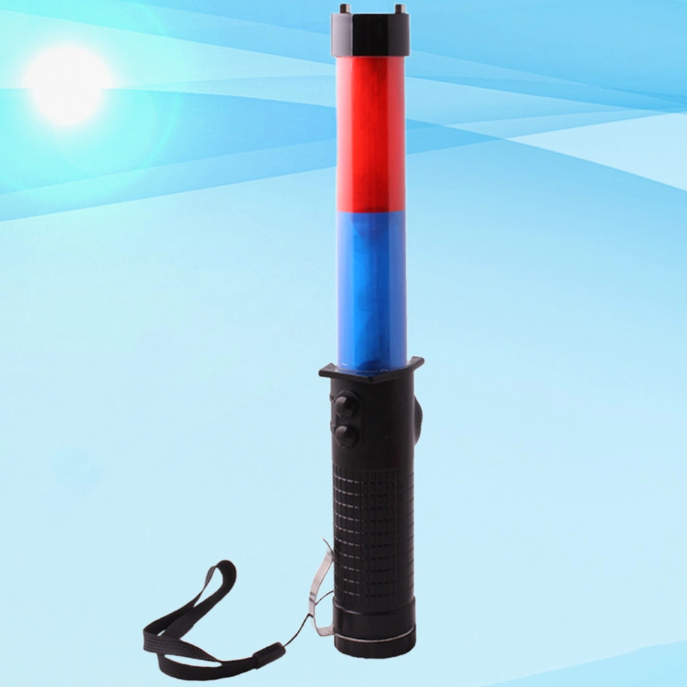 1PC 30CM Portable LED Lamp Fire Control Traffic Baton Whistle Broken Window Baton Emergency Roadside Beacon Magnet Hook Fire Baton Without Battery for Outdoor Camping Use (Red Blue Battery Style)