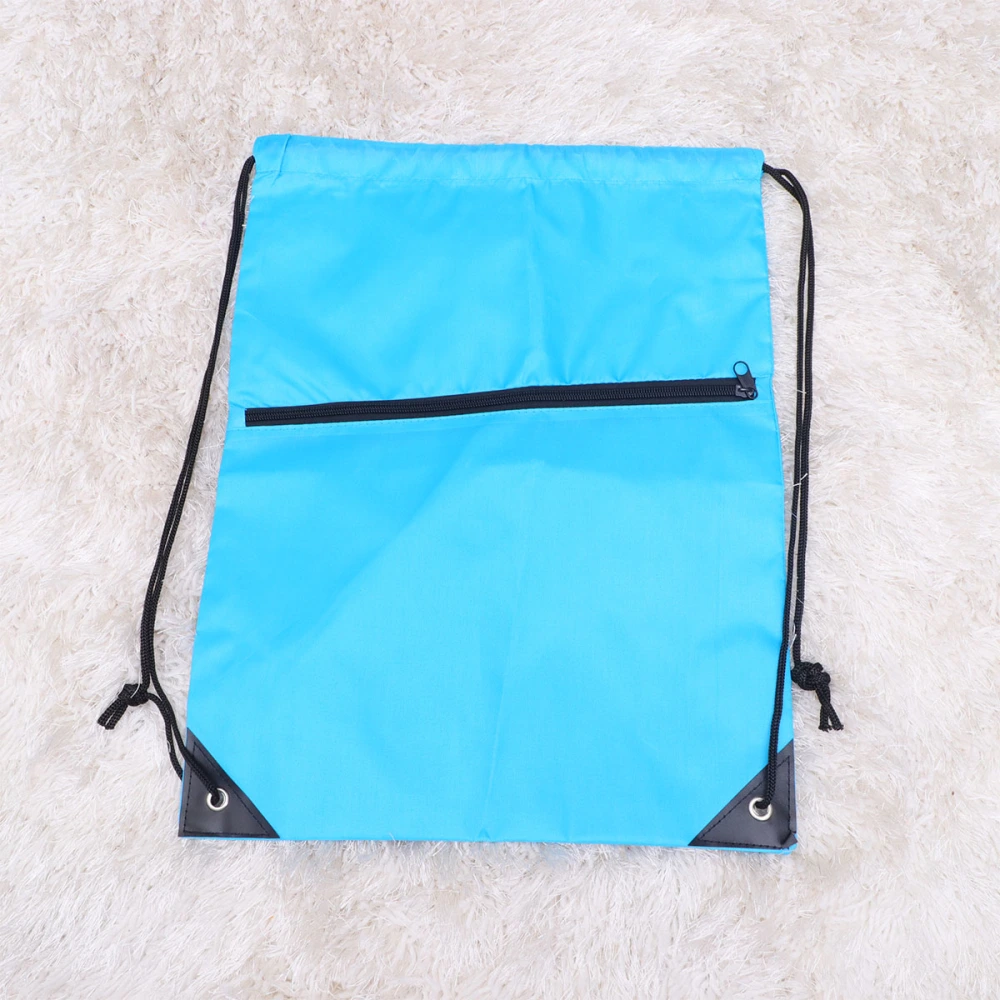 2pcs Blue Zippered Drawstring Bag Portable Backpacks Durable Wear-resistant Packsack Storage Pouch for Home Travel Outdoor