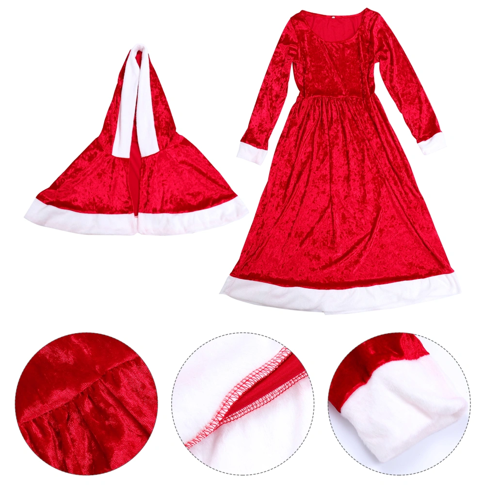 1 Set Christmas Woman Long Dress Cloak Xmas Party Performance Dress Costume