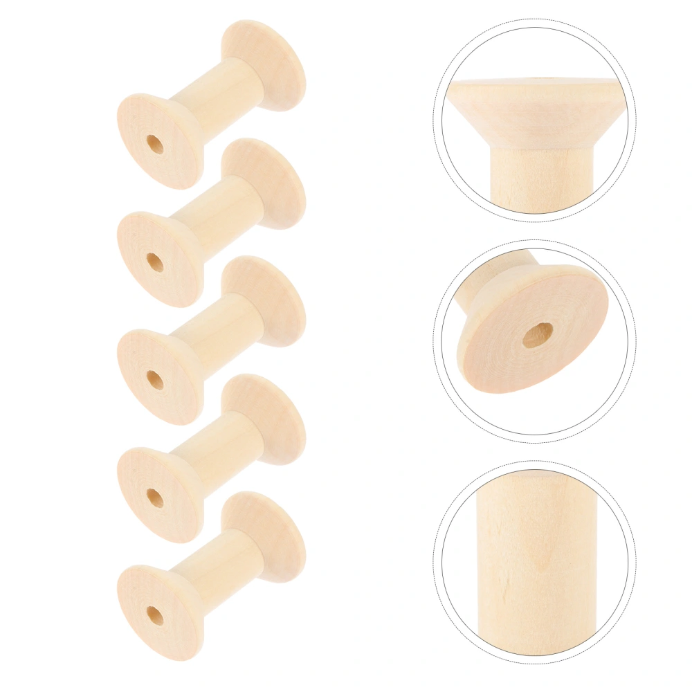 5pcs Sewing Thread Spools Natural Wood Winding Spools DIY Craft Bobbins