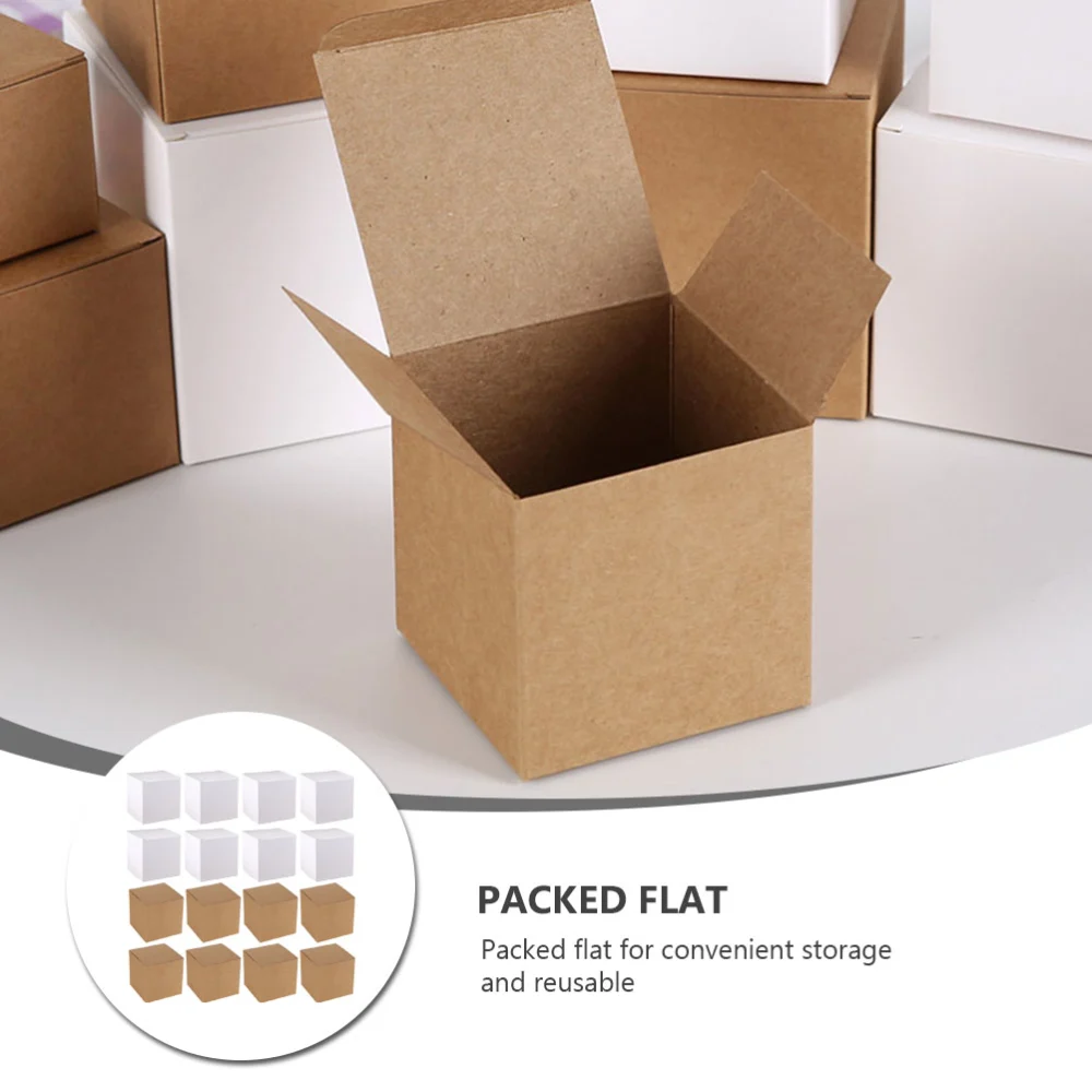 20Pcs Square Kraft Paper Boxes Candy Gift Packing Square Cardboard Boxes