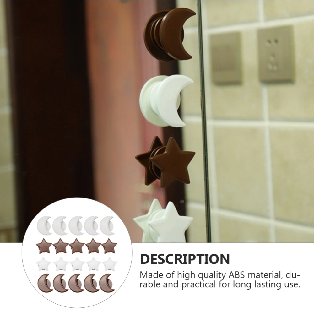 20Pcs Self-adhesive Cabinet Door Handle Lovely Star Moon Shape Knob Drawer Pull for Cupboard Wardrobe Cabinet Drawer (Coffee White)