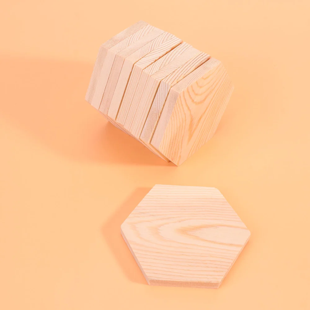 10PCS Wooden Plank Polygonal Wood Block Hexagon Profiled Solid Wood Block Manual DIY Special-shaped Wooden Boards for Crafts Making Size 4