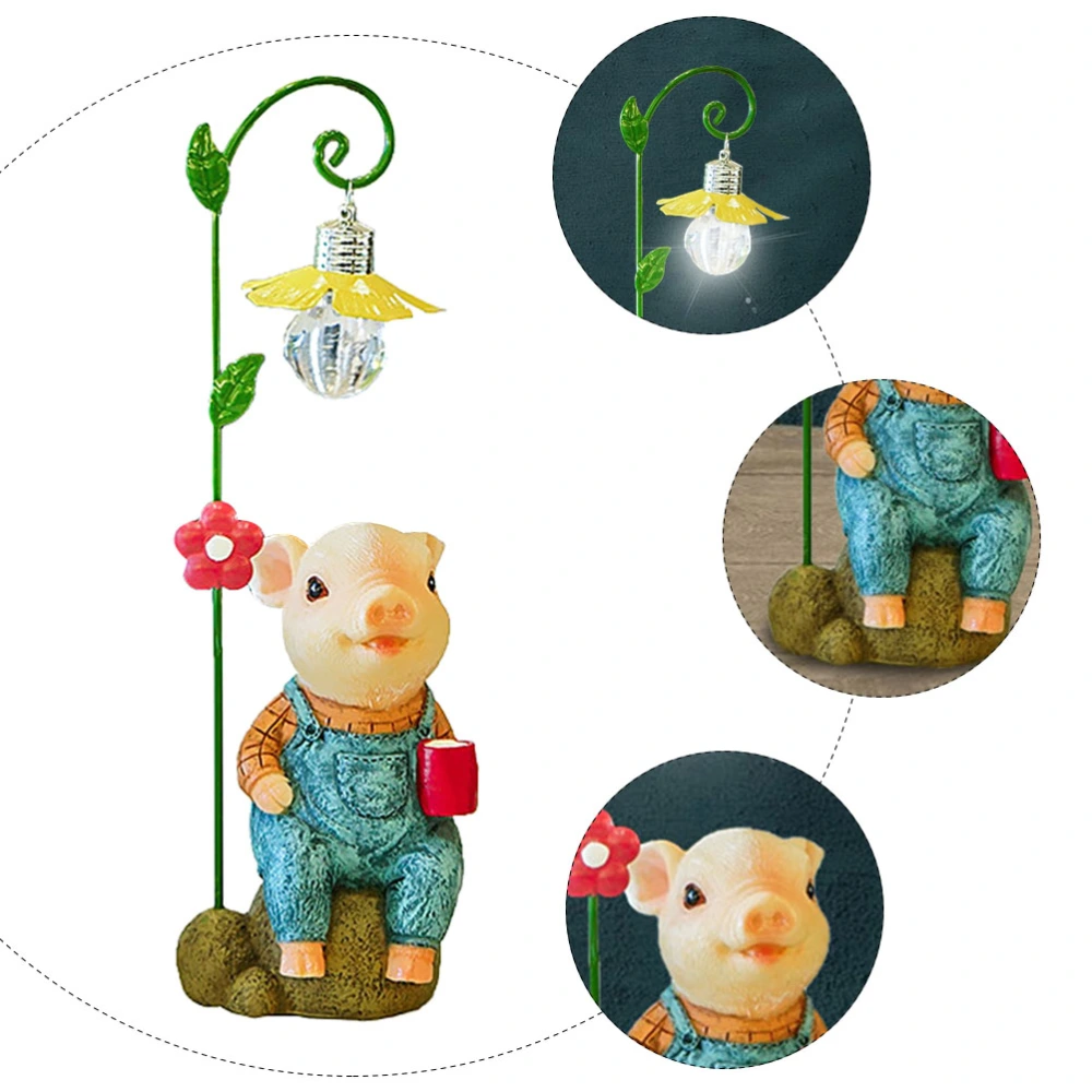 Resin Piggy Garden Lamp Adornment Animals Model Ornament Micro Landscape Decor