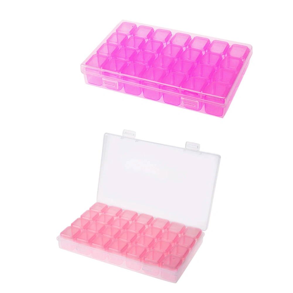 28 Compartments Jewelry Box Transparent Nail Art Beads Container Empty Storage Case Holder Manicures Organizer (Pink)