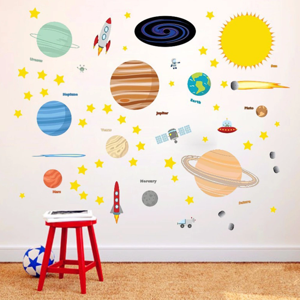 Wall Stickers Planet Cartoon Sticker Romm Decal Self Adhesive Wallpaper for Office Home Bathroom Bedroom