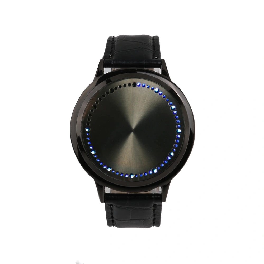 Portable Round Dial LED Touch Screen Watch with PU Band (Black)