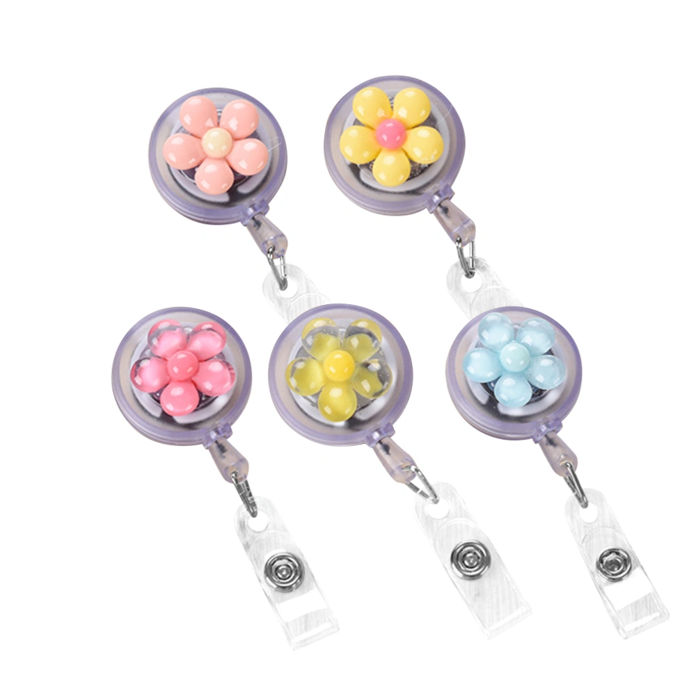 5pcs Creative Flowers Resin Retractable Badge Reel Nurse Doctor Student Exhibition ID Clips Badge Holder Stationery (Mixed Color)