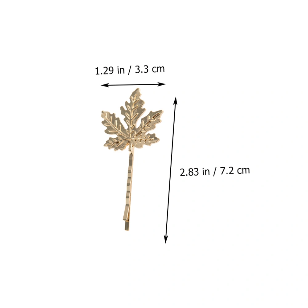 2Pcs Decorative Hairpins Maple Leaf Shaped Bang Clips Hair Accessories (Golden)