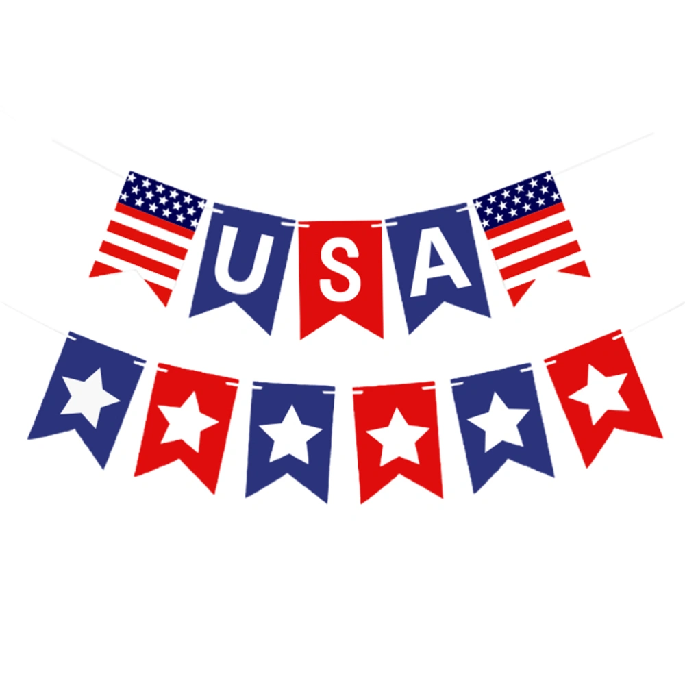 2pcs American National Day Banners Five-pointed Star Hanging Flags Party Decors