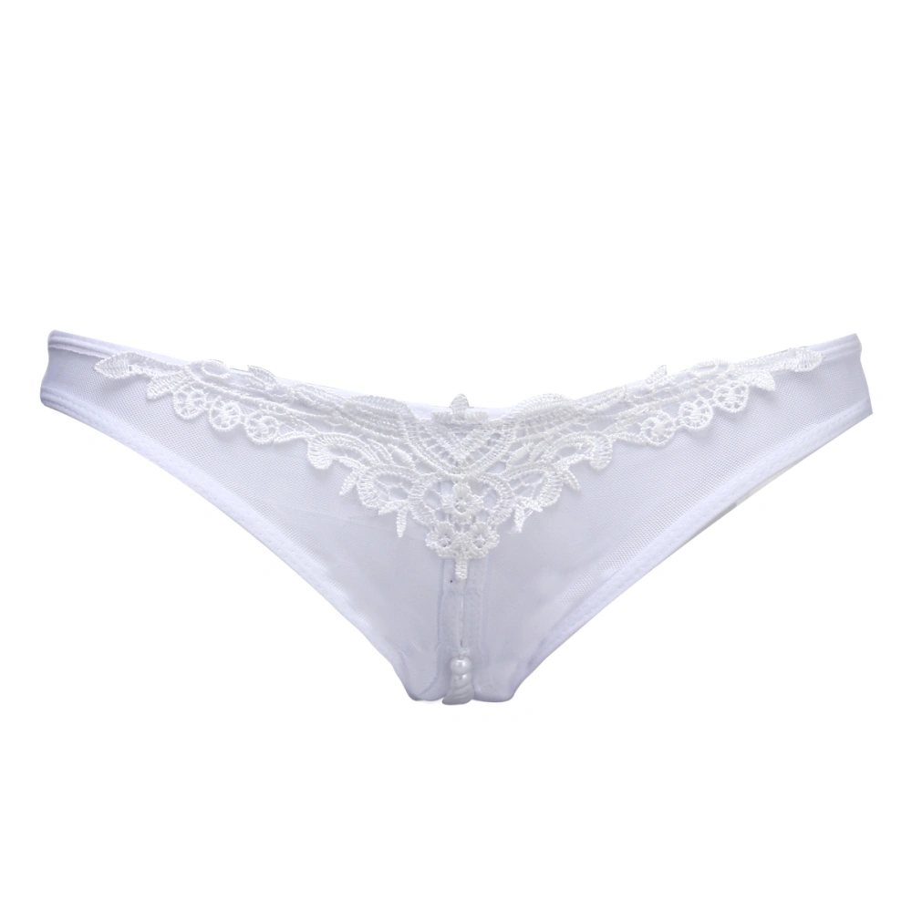 Pearl Open Crotch Mesh Briefs Erotic Lingerie Sex Underwear for Women (White)