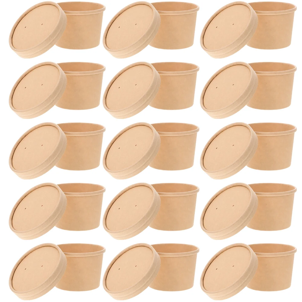 20Pcs Disposable Kraft Paper Bowls Takeaway Packing Bowls Portable Soup Bowls