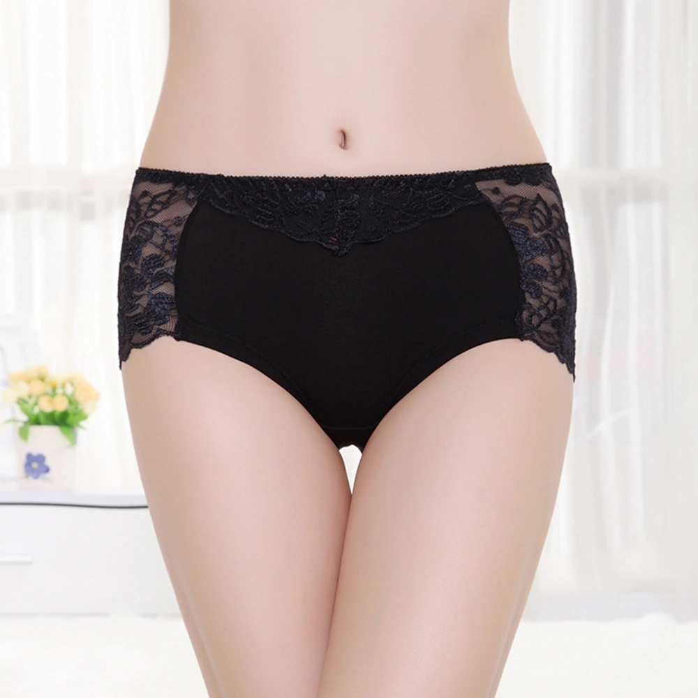 Underwear Perspective Sexy Full Transparent Lace Middle Waist Triangle Panty for Women Lady - Size XXL (Black)