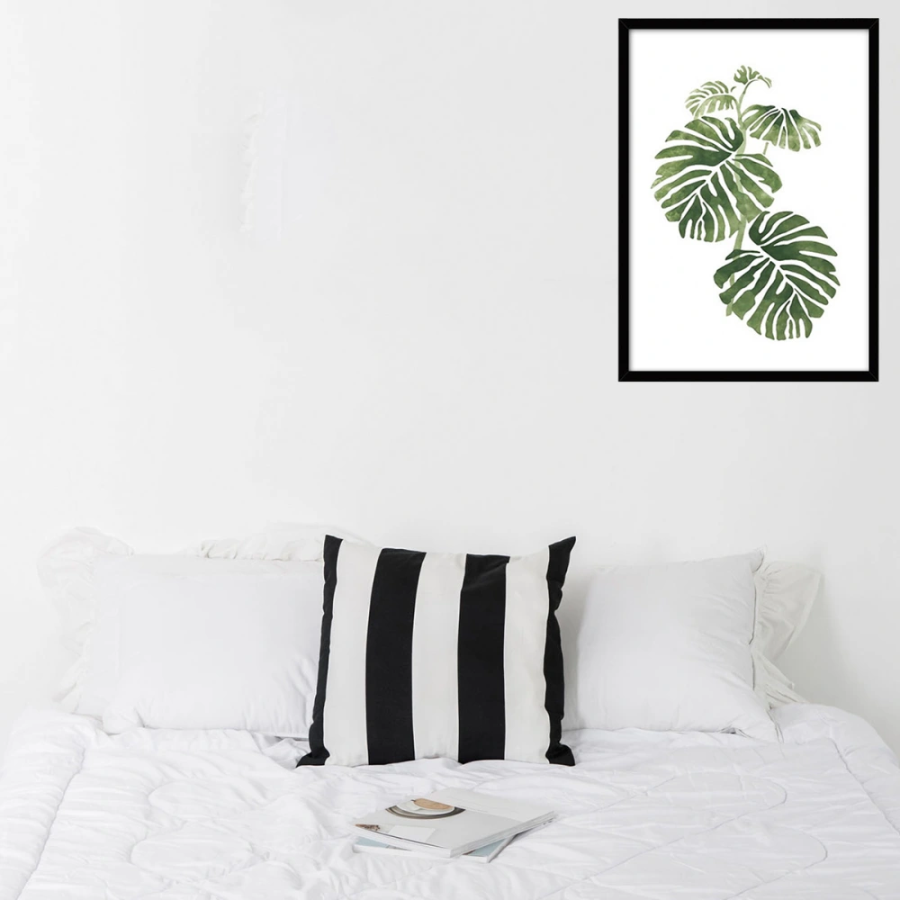 Nordic Style Plant Leaves Framed Painting Mural Minimalist Living Room Decor Modern Watercolor Green Plant Leaves Canvas Painting Art Poster Wall Decor 35x50cm (Black)