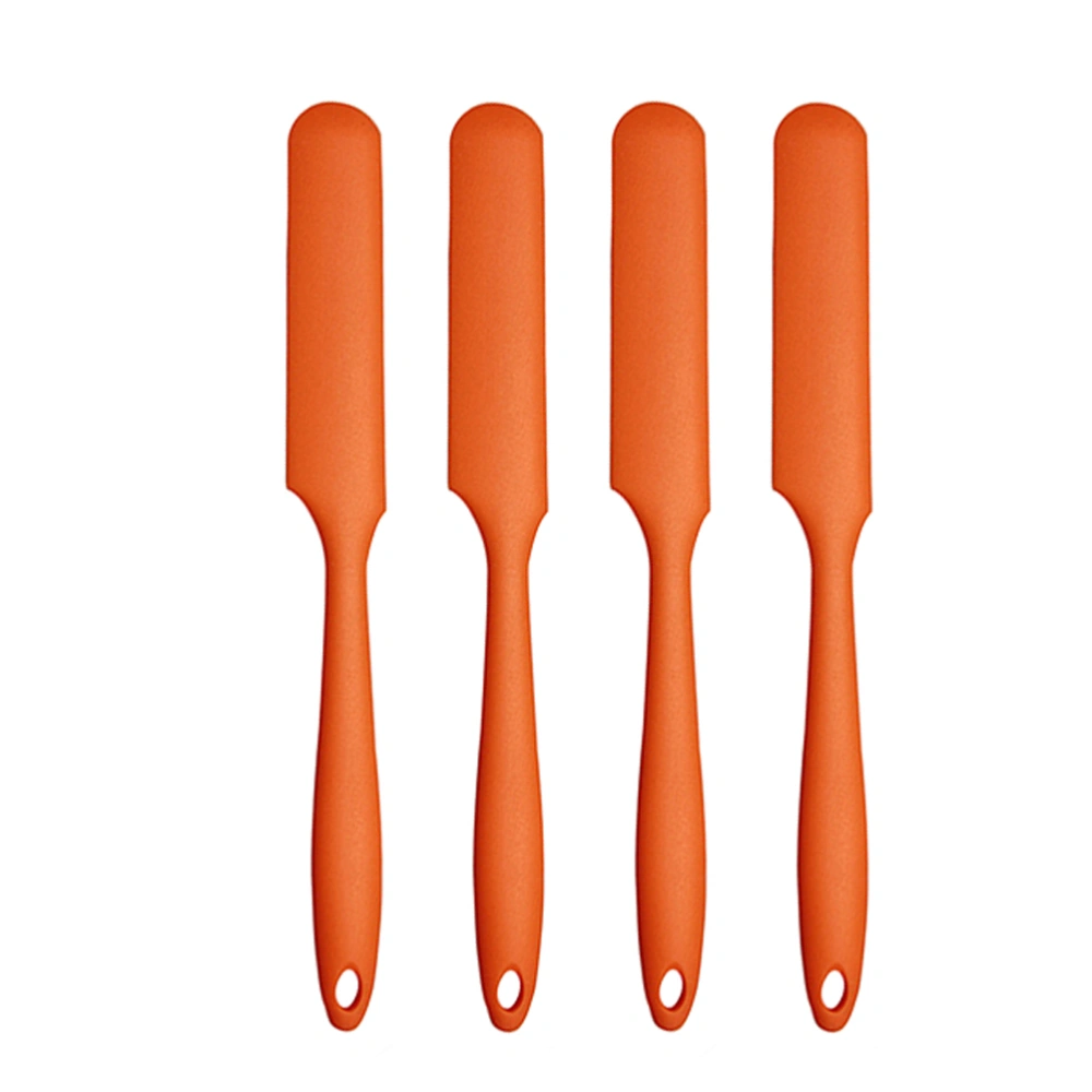 4 Pcs Silicone Scraper Long Shaving Head Integrated Handle Spatula Butter Blending Flat Cake Baking Pastry Tools (Orange)