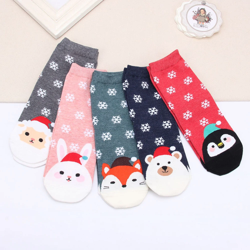 Gilr's Christmas Socks with Lovely Snowflake and Sheep Printing Comfortable Cotton Socks(Red)