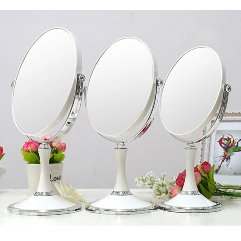 8-inch Large European Fashion Dressing Cosmetic Make-up Magnifying Double-sided Table Mirror Elliptical Mirror (White)