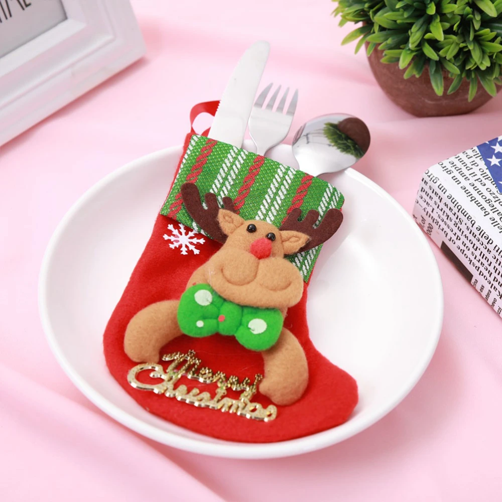 12 PCs Christmas Gift Bag Candy Bag Stocking Christmas Sock Party Christmas Tree Hanging Ornament - Snowman Bear Elk Santan Claus