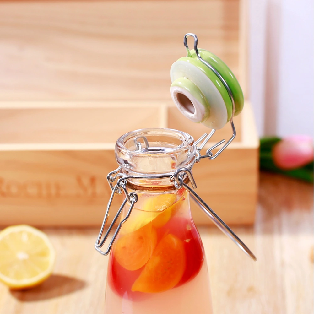 500ML Drink Juice Container Milk Glass Bottle Glass Storage Bottle with Handle (Transparent, Random Color Cap)