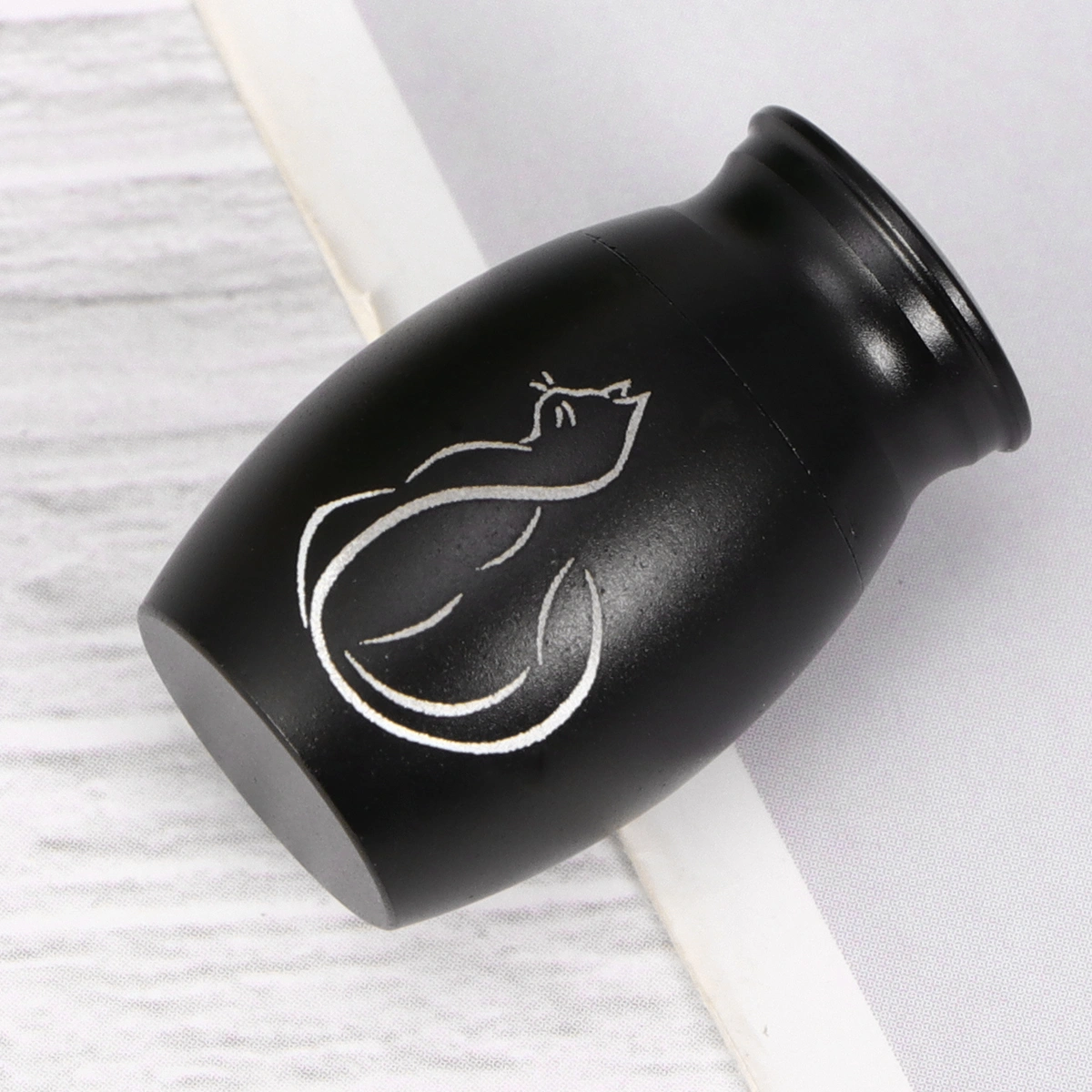 Pet Stainless Steel Cinerary Funerary Urn Jar Kitten Printed Urn Container with Opening Screw Lids (Black)