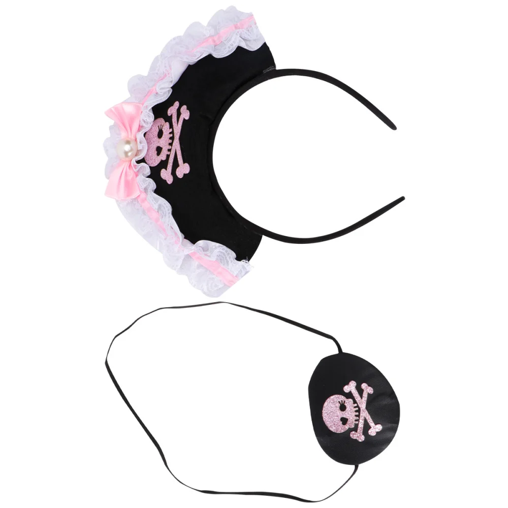 1 Set Pirate Hairband Pearl Bowknot Headdress Party Prop for Children (Pink)