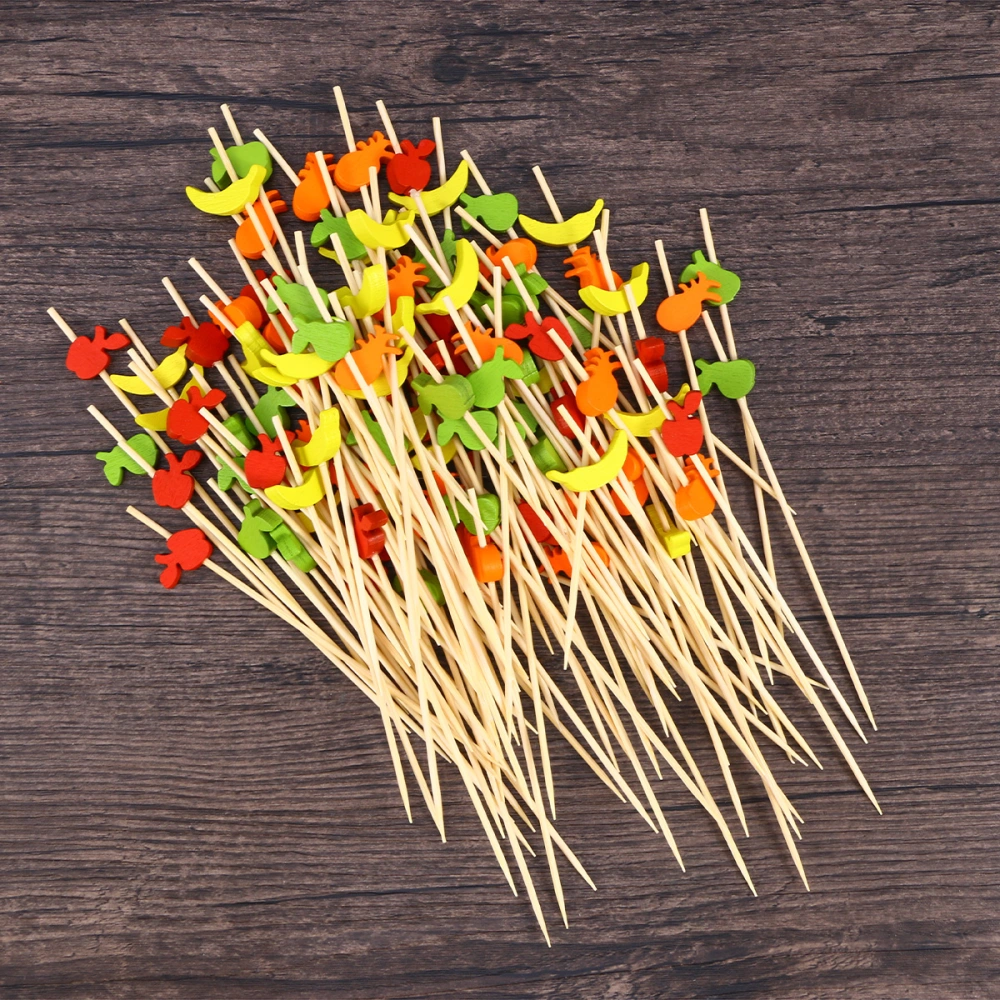 100pcs Food Picks Cocktail Fruit Appetizer Drink Picks Sticks Disposable Wood Toothpicks Party Supplies 12cm (Color Fruit)