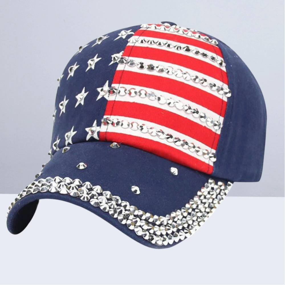 American Flag Patriotic Flag Baseball Sparkle Rhinestone Hat for Women (Blue)