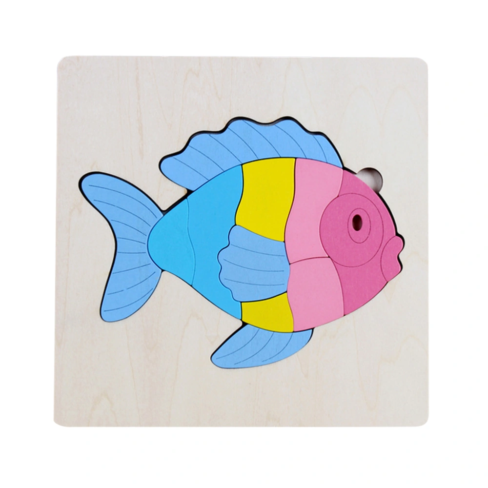 1pc Wooden Puzzle Brain Teasers Toy Intelligence 3D Memory Jigsaw Game Educational Gift for Baby Kid (Colorful, Memory Fish)