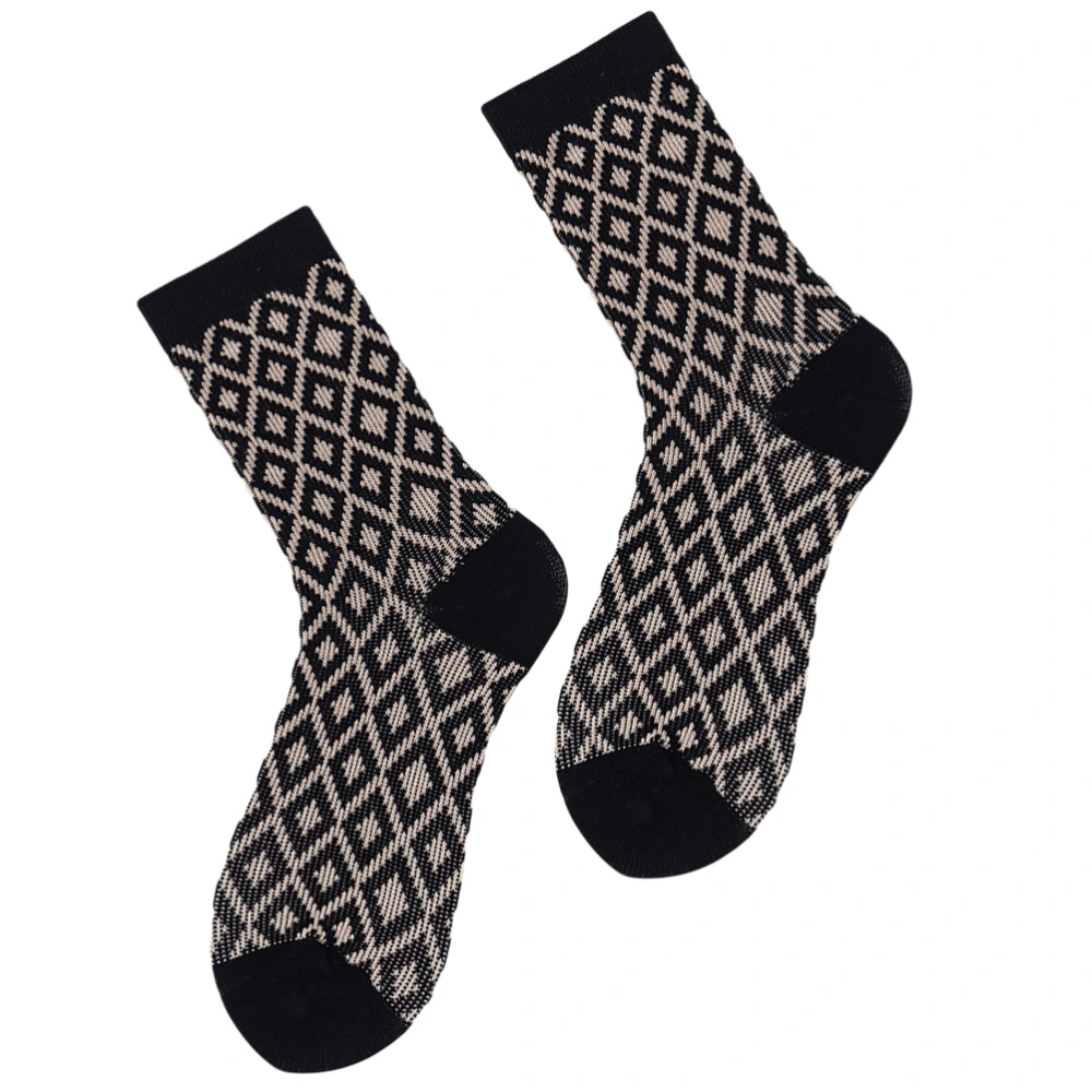 1 Pair Cotton Sock Mid-calf Length Sock Lattice Point Pattern Socks