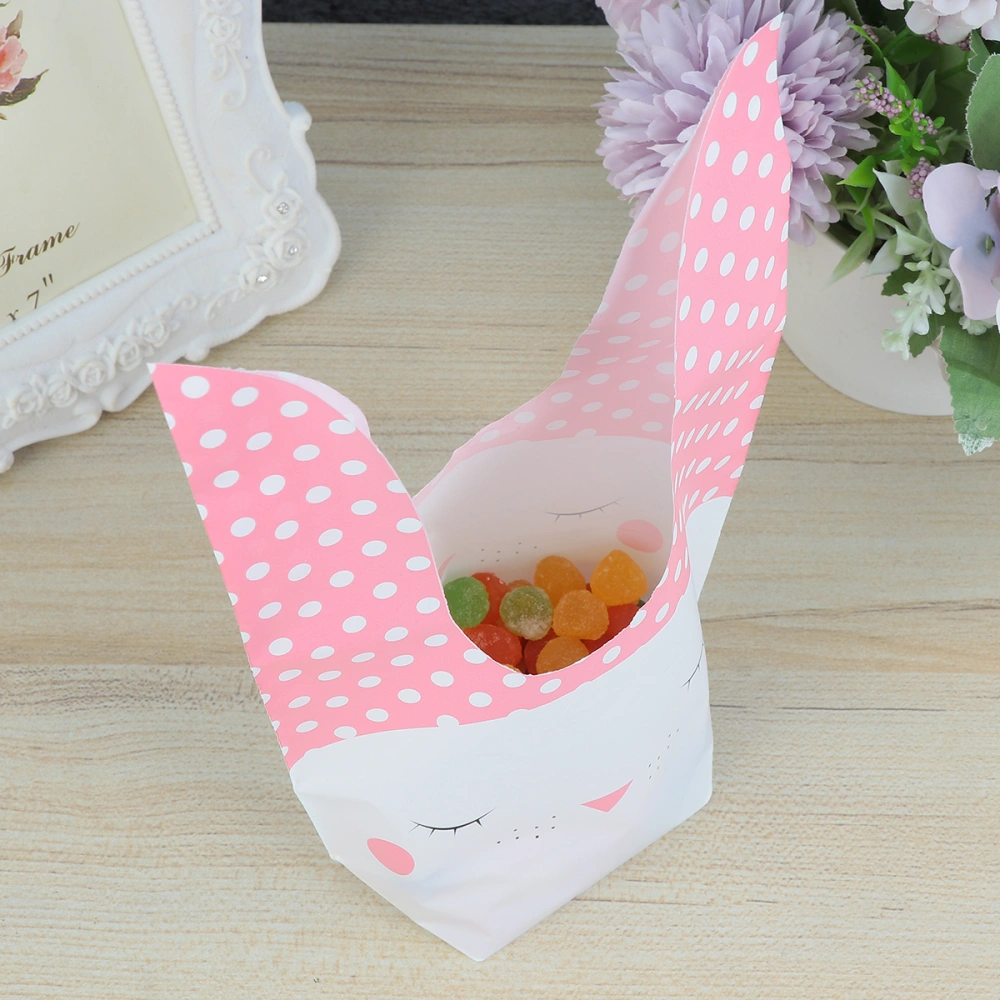 50pcs Rabbit Shaped Candy Bags Cookie Candy Rabbit's Ears Bags Food Storage Bags for Party Store (Pink, Dots Printed Style, 22.2x12.2cm)