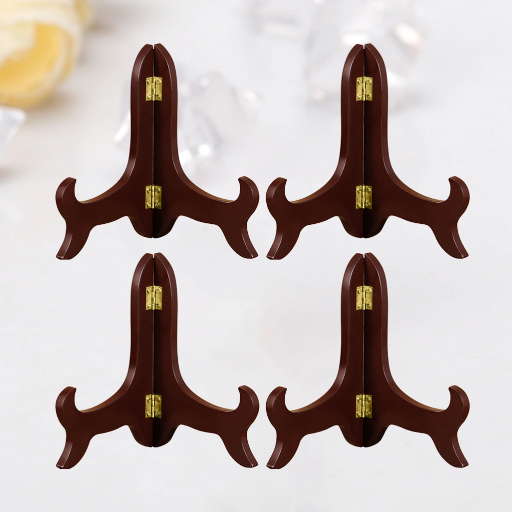 4 Pcs 4 Inch Wooden Plate Bracket Desktop Dish Holder Folding Crafts Display Rack for Home Office Shop Brick Tea Display Supplies