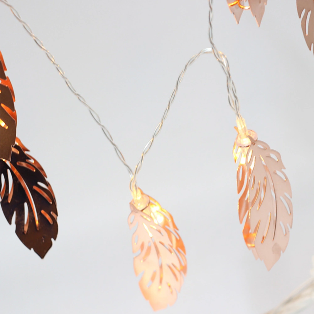 LED Rose Gold Feather String Lights Wrought Iron Leaves Light Decoration for Wedding Party Bedroom Birthday (Warm White, 1.5m)