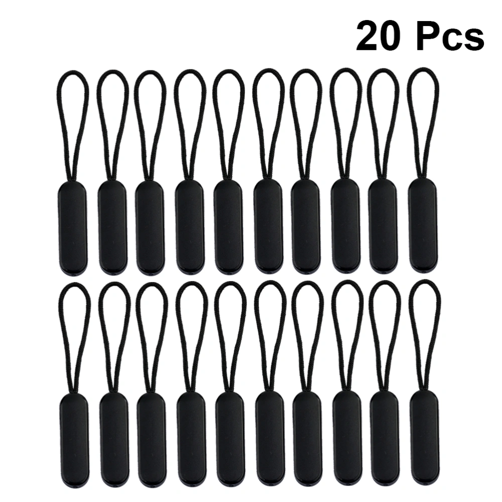 20 Pcs Oval Zipper Pull Zipper Pulling Rope Fixers Repair Pull Extension Tabs Instant Kit Pant Repacement Molded Sliders DIY Accessories  for Luggage Bag (Black)