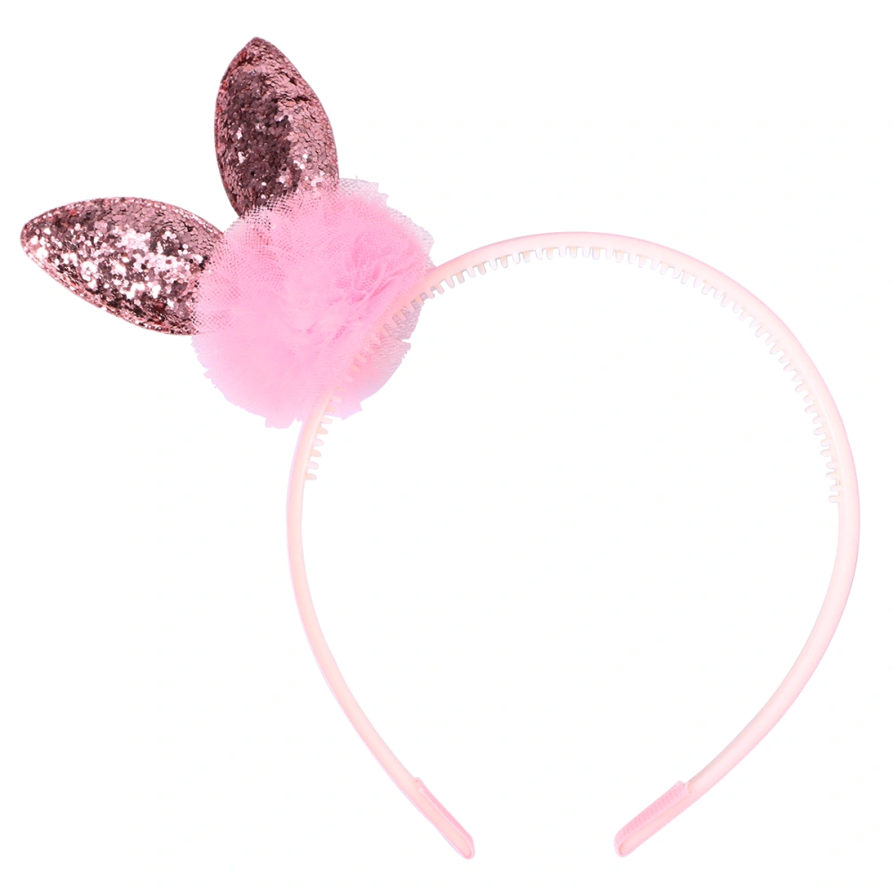 Baby Kids Girls Shiny Sequins Plush Easter Bunny Rabbit Ears Headband Hair Band Christmas Easter Cosplay Costume Accessories Party Favors (Pink)