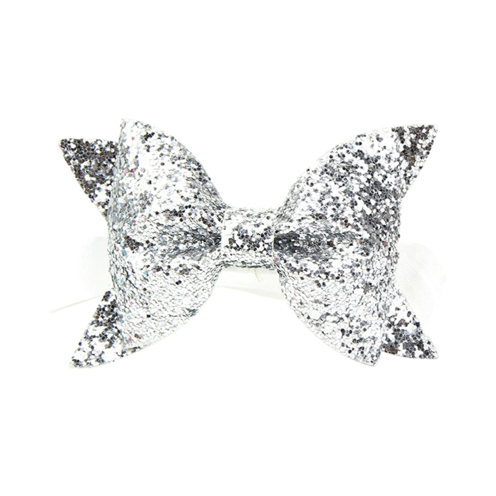 Baby Headbands Bowknot Sequin Hair Bands Bows Hair Accessories for Newborn Toddler and Children (Silver)