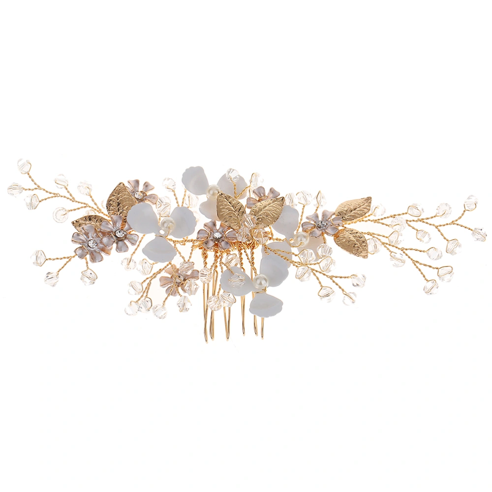 Crystal Wedding Hair Combs Gold Leaves White Flowers Bridal Side Comb Head Headpiece Hair Accessory