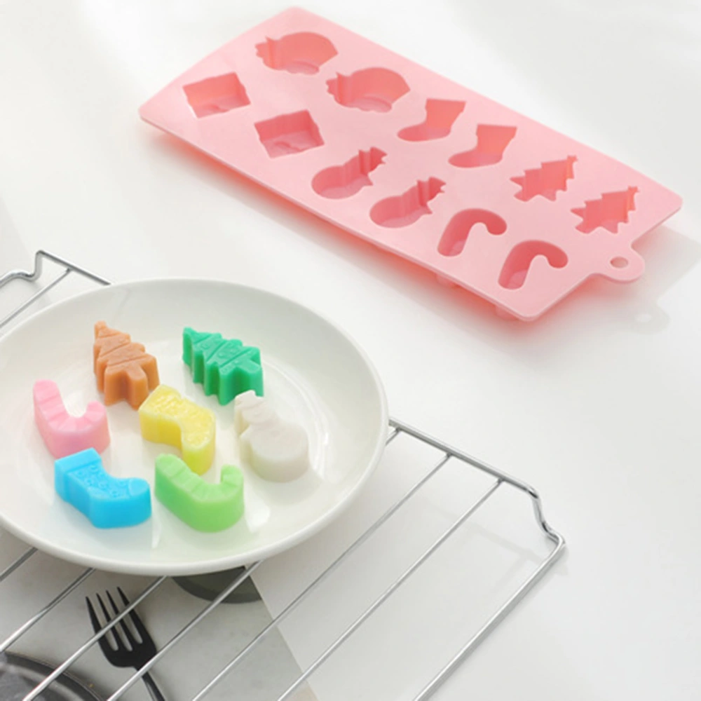 Silicone Cake Mold 12 Cells Christmas Elements Pattern Mini Cake Fondant Cake Decorating Practice Mould for Wedding Display Baking (Pink)