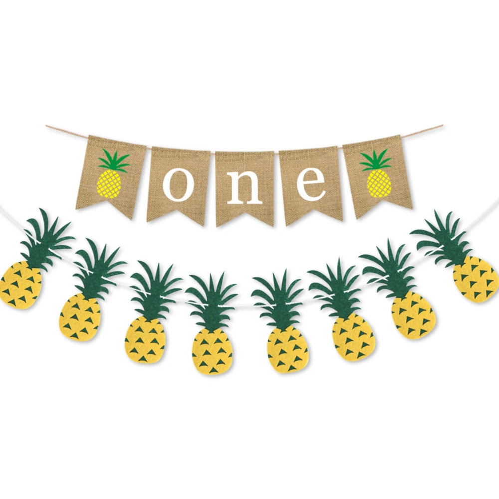 Hawaii Style ONE Banner Set Linen Cloth Birthday Bunting Kit Pineapple Shaped Garland Wall Decoration for Baby Shower Party