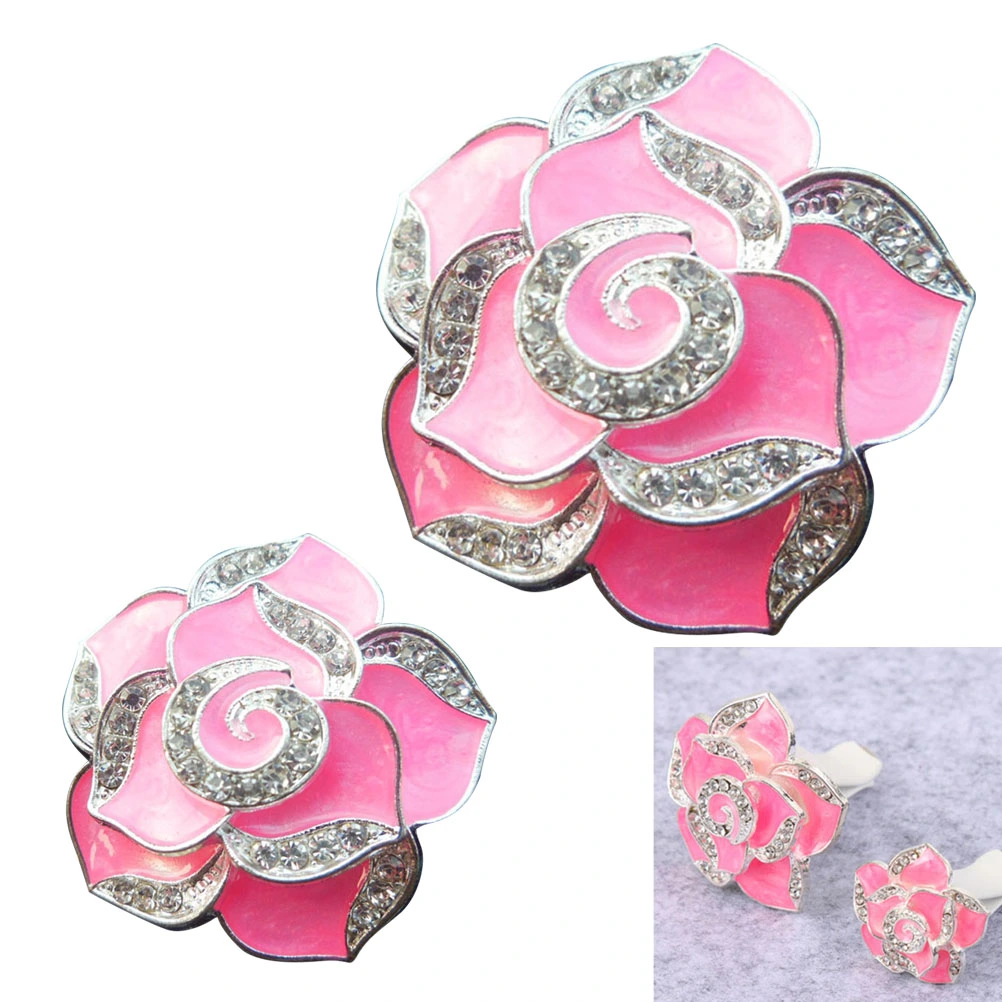 One Pair Car Air Vent Decorations Camellia Rhinestone Encrusted Fragrance Air Freshener Holders Auto Car Interior Decoration (Pink)