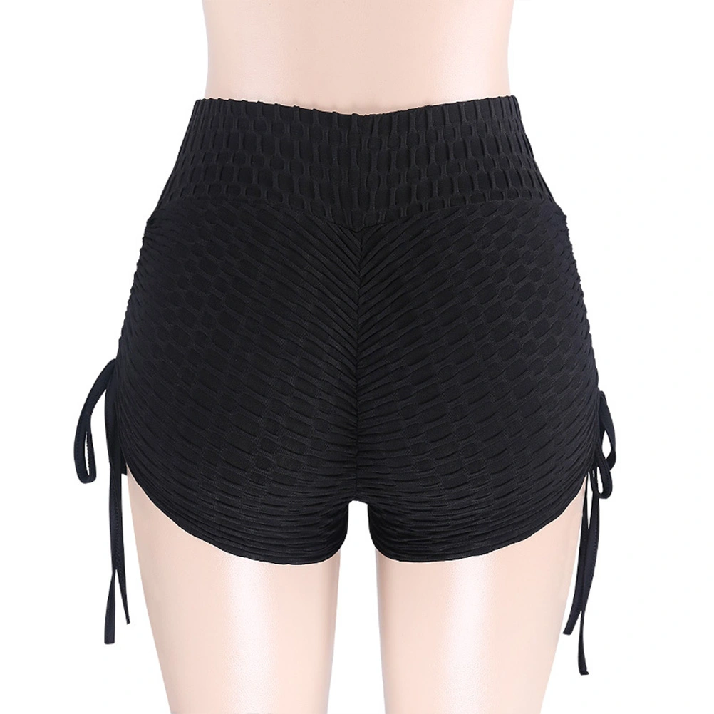 Casual Short Pants Breathable Bubble Short High Waist Yoga Pants Summer Pants for Outdoor Daily Use (Black, M)